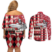 Personalized Trinbago Cricket Christmas Couples Matching Off Shoulder Short Dress and Long Sleeve Button Shirt Merry Xmas Knight Riders - Wonder Print Shop