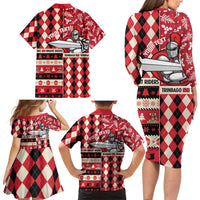 Personalized Trinbago Cricket Christmas Family Matching Long Sleeve Bodycon Dress and Hawaiian Shirt Merry Xmas Knight Riders - Wonder Print Shop