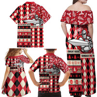 Personalized Trinbago Cricket Christmas Family Matching Off Shoulder Maxi Dress and Hawaiian Shirt Merry Xmas Knight Riders - Wonder Print Shop