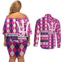 Personalized Barbados Cricket Christmas Couples Matching Off Shoulder Short Dress and Long Sleeve Button Shirt Merry Xmas Royals - Wonder Print Shop