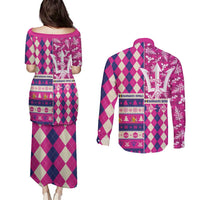 Personalized Barbados Cricket Christmas Couples Matching Puletasi and Long Sleeve Button Shirt Merry Xmas Royals - Wonder Print Shop