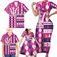 Personalized Barbados Cricket Christmas Family Matching Short Sleeve Bodycon Dress and Hawaiian Shirt Merry Xmas Royals - Wonder Print Shop