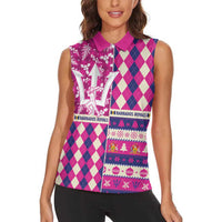 Personalized Barbados Cricket Christmas Women Sleeveless Polo Shirt Merry Xmas Royals - Wonder Print Shop