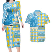 Personalized St Lucia Cricket Christmas Couples Matching Long Sleeve Bodycon Dress and Hawaiian Shirt Merry Xmas Kings - Wonder Print Shop