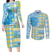Personalized St Lucia Cricket Christmas Couples Matching Long Sleeve Bodycon Dress and Long Sleeve Button Shirt Merry Xmas Kings - Wonder Print Shop