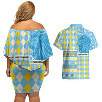 Personalized St Lucia Cricket Christmas Couples Matching Off Shoulder Short Dress and Hawaiian Shirt Merry Xmas Kings - Wonder Print Shop