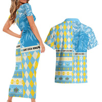 Personalized St Lucia Cricket Christmas Couples Matching Short Sleeve Bodycon Dress and Hawaiian Shirt Merry Xmas Kings - Wonder Print Shop