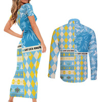 Personalized St Lucia Cricket Christmas Couples Matching Short Sleeve Bodycon Dress and Long Sleeve Button Shirt Merry Xmas Kings - Wonder Print Shop
