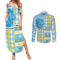 Personalized St Lucia Cricket Christmas Couples Matching Summer Maxi Dress and Long Sleeve Button Shirt Merry Xmas Kings - Wonder Print Shop