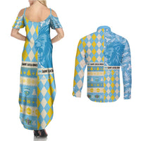 Personalized St Lucia Cricket Christmas Couples Matching Summer Maxi Dress and Long Sleeve Button Shirt Merry Xmas Kings - Wonder Print Shop
