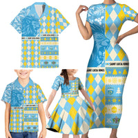 Personalized St Lucia Cricket Christmas Family Matching Short Sleeve Bodycon Dress and Hawaiian Shirt Merry Xmas Kings - Wonder Print Shop