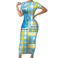 Personalized St Lucia Cricket Christmas Family Matching Short Sleeve Bodycon Dress and Hawaiian Shirt Merry Xmas Kings - Wonder Print Shop