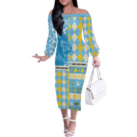 Personalized St Lucia Cricket Christmas Off The Shoulder Long Sleeve Dress Merry Xmas Kings - Wonder Print Shop