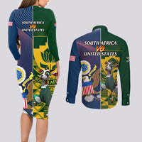 South Africa And United States Rugby Couples Matching Long Sleeve Bodycon Dress and Long Sleeve Button Shirts 2023 Springboks Combine Eagles - Wonder Print Shop