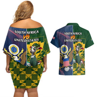 South Africa And United States Rugby Couples Matching Off Shoulder Short Dress and Hawaiian Shirt 2023 Springboks Combine Eagles - Wonder Print Shop
