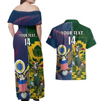 Custom South Africa And United States Rugby Couples Matching Off Shoulder Maxi Dress and Hawaiian Shirt 2023 Springboks Combine Eagles - Wonder Print Shop