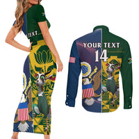 Custom South Africa And United States Rugby Couples Matching Short Sleeve Bodycon Dress and Long Sleeve Button Shirts 2023 Springboks Combine Eagles - Wonder Print Shop