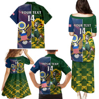 Custom South Africa And United States Rugby Family Matching Puletasi Dress and Hawaiian Shirt 2023 Springboks Combine Eagles - Wonder Print Shop