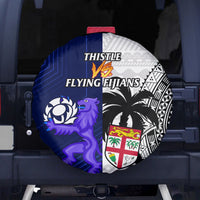 Fiji And Scotland Rugby Spare Tire Cover Fijian Tapa Pattern With Thistle - Wonder Print Shop
