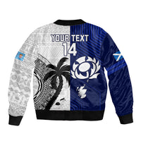 Custom Fiji And Scotland Rugby Bomber Jacket Fijian Tapa Pattern With Thistle - Wonder Print Shop