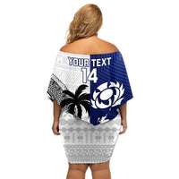 Custom Fiji And Scotland Rugby Family Matching Off Shoulder Short Dress and Hawaiian Shirt Fijian Tapa Pattern With Thistle - Wonder Print Shop