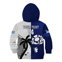 Custom Fiji And Scotland Rugby Kid Hoodie Fijian Tapa Pattern With Thistle - Wonder Print Shop