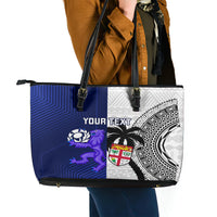 Custom Fiji And Scotland Rugby Leather Tote Bag Fijian Tapa Pattern With Thistle - Wonder Print Shop