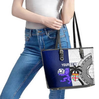 Custom Fiji And Scotland Rugby Leather Tote Bag Fijian Tapa Pattern With Thistle - Wonder Print Shop