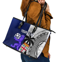 Custom Fiji And Scotland Rugby Leather Tote Bag Fijian Tapa Pattern With Thistle - Wonder Print Shop