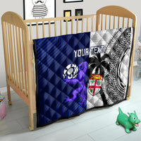 Custom Fiji And Scotland Rugby Quilt Fijian Tapa Pattern With Thistle - Wonder Print Shop
