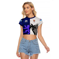 Custom Fiji And Scotland Rugby Raglan Cropped T Shirt Fijian Tapa Pattern With Thistle - Wonder Print Shop