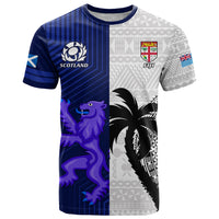 Custom Fiji And Scotland Rugby T Shirt Fijian Tapa Pattern With Thistle - Wonder Print Shop