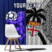 Custom Fiji And Scotland Rugby Window Curtain Fijian Tapa Pattern With Thistle - Wonder Print Shop