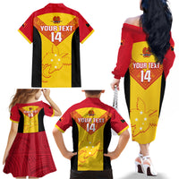 Custom Papua New Guinea Rubgby Family Matching Off Shoulder Long Sleeve Dress and Hawaiian Shirt Pacific 2023 Go PNG Kumuls - Wonder Print Shop