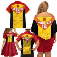 Custom Papua New Guinea Rubgby Family Matching Off Shoulder Short Dress and Hawaiian Shirt Pacific 2023 Go PNG Kumuls - Wonder Print Shop
