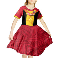 Custom Papua New Guinea Rubgby Kid Short Sleeve Dress Pacific 2023 Go PNG Kumuls - Wonder Print Shop