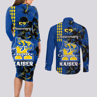 Hawaii Kaiser High School Couples Matching Long Sleeve Bodycon Dress and Long Sleeve Button Shirts Kakau Mix Hibiscus Happy 52nd Anniversary - Wonder Print Shop
