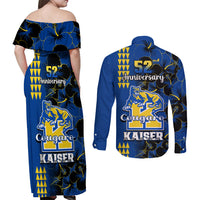 Hawaii Kaiser High School Couples Matching Off Shoulder Maxi Dress and Long Sleeve Button Shirts Kakau Mix Hibiscus Happy 52nd Anniversary - Wonder Print Shop