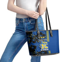 Hawaii Kaiser High School Leather Tote Bag Kakau Mix Hibiscus Happy 52nd Anniversary - Wonder Print Shop