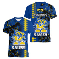 Hawaii Kaiser High School Women V Neck T Shirt Kakau Mix Hibiscus Happy 52nd Anniversary - Wonder Print Shop