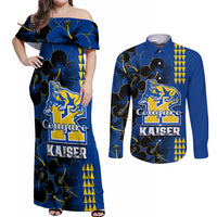Personalised Hawaii Kaiser High School Couples Matching Off Shoulder Maxi Dress and Long Sleeve Button Shirts Kakau Mix Hibiscus Happy 52nd Anniversary - Wonder Print Shop