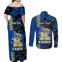 Personalised Hawaii Kaiser High School Couples Matching Off Shoulder Maxi Dress and Long Sleeve Button Shirts Kakau Mix Hibiscus Happy 52nd Anniversary - Wonder Print Shop