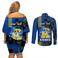 Personalised Hawaii Kaiser High School Couples Matching Off Shoulder Short Dress and Long Sleeve Button Shirts Kakau Mix Hibiscus Happy 52nd Anniversary - Wonder Print Shop