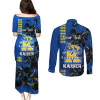 Personalised Hawaii Kaiser High School Couples Matching Puletasi Dress and Long Sleeve Button Shirts Kakau Mix Hibiscus Happy 52nd Anniversary - Wonder Print Shop