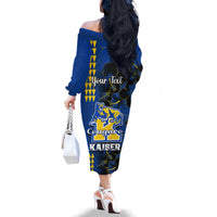 Personalised Hawaii Kaiser High School Family Matching Off Shoulder Long Sleeve Dress and Hawaiian Shirt Kakau Mix Hibiscus Happy 52nd Anniversary - Wonder Print Shop