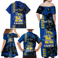 Personalised Hawaii Kaiser High School Family Matching Off Shoulder Maxi Dress and Hawaiian Shirt Kakau Mix Hibiscus Happy 52nd Anniversary - Wonder Print Shop