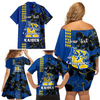 Personalised Hawaii Kaiser High School Family Matching Off Shoulder Short Dress and Hawaiian Shirt Kakau Mix Hibiscus Happy 52nd Anniversary - Wonder Print Shop
