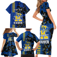 Personalised Hawaii Kaiser High School Family Matching Short Sleeve Bodycon Dress and Hawaiian Shirt Kakau Mix Hibiscus Happy 52nd Anniversary - Wonder Print Shop