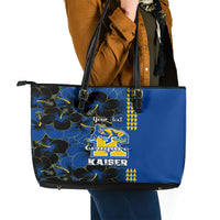 Personalised Hawaii Kaiser High School Leather Tote Bag Kakau Mix Hibiscus Happy 52nd Anniversary - Wonder Print Shop