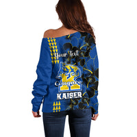 Personalised Hawaii Kaiser High School Off Shoulder Sweater Kakau Mix Hibiscus Happy 52nd Anniversary - Wonder Print Shop